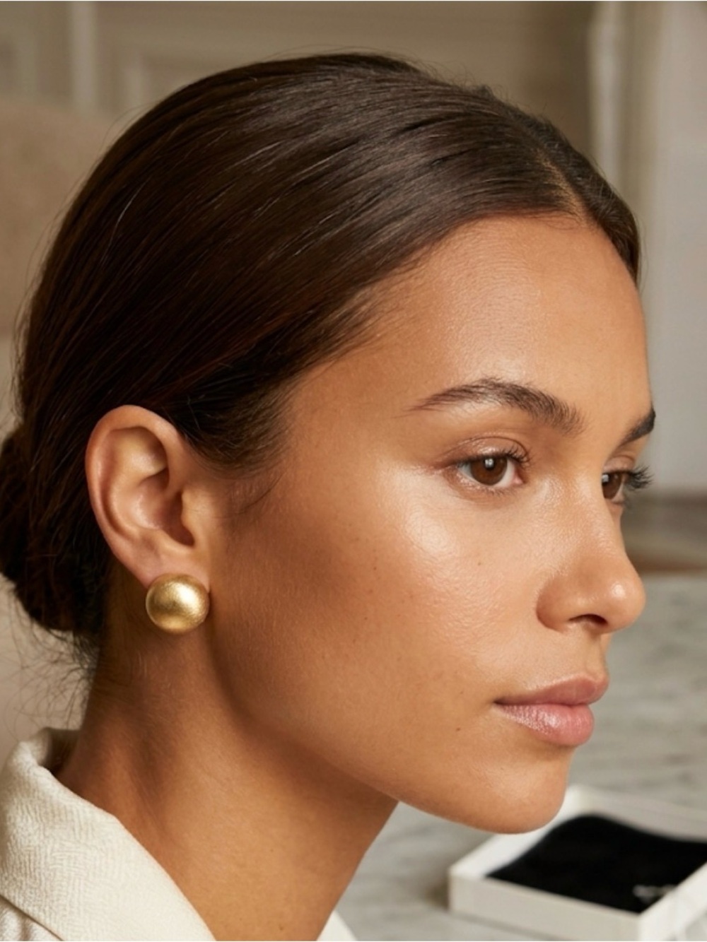 Trifari Gold Dome Button Stud Earrings